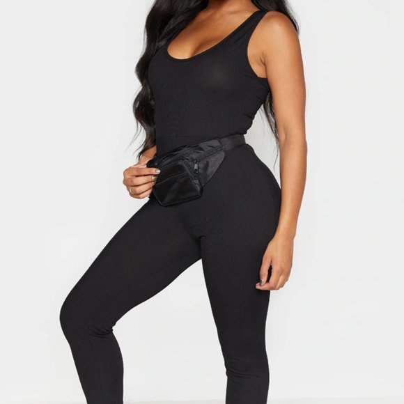 NWT SHAPE BLACK RIBBED SCOOP NECK JUMPSUIT SIZE 6 - Picture 2 of 4